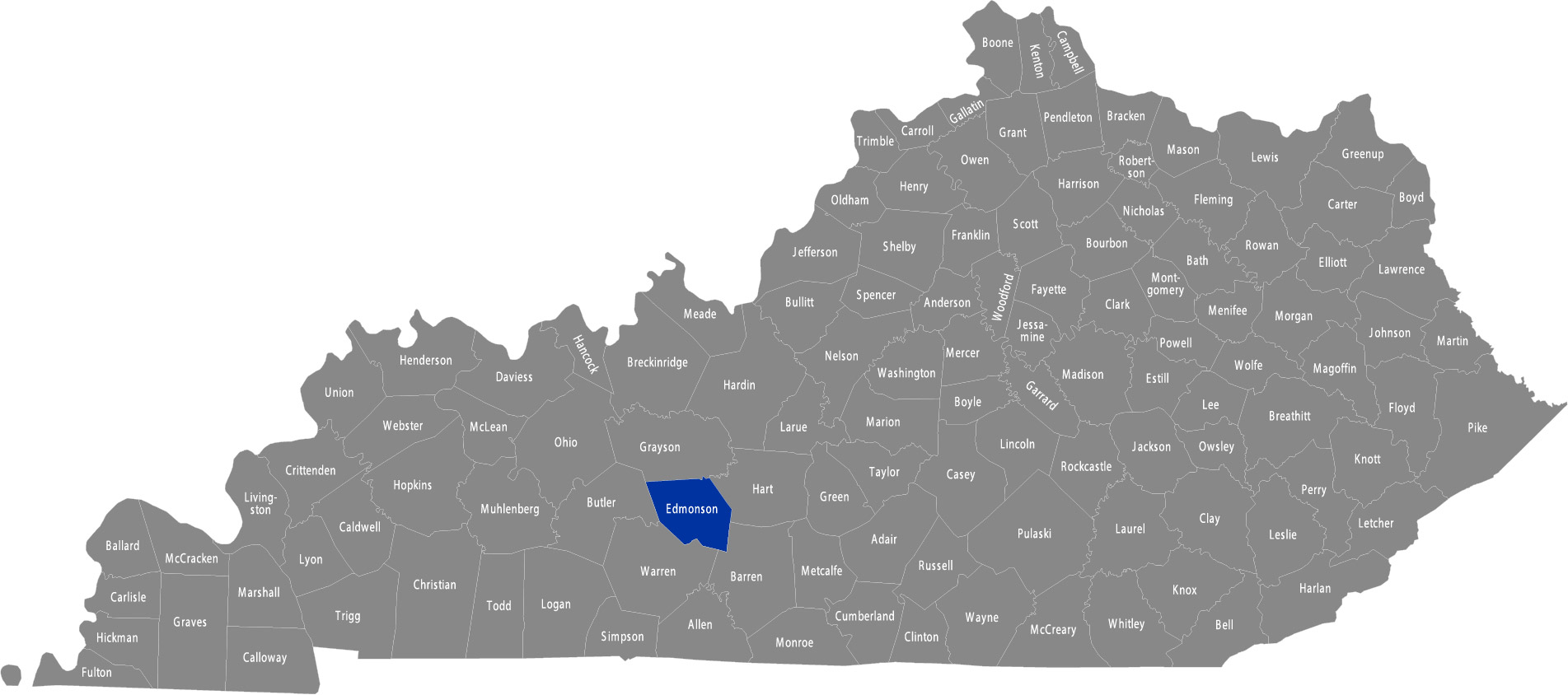 State of Kentucky map with Edmonson County highlighted